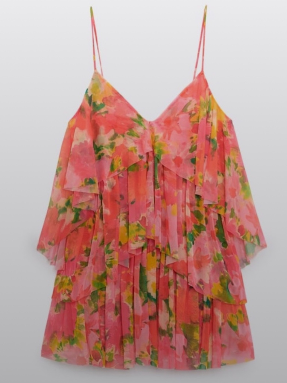 ZARA Pink & Yellow Floral Tiered Mini Dress| size: Small